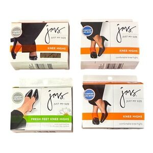 Just My Size Knee Highs Womens OS Suntan Off Black New 15 Pairs Reinforced Toe